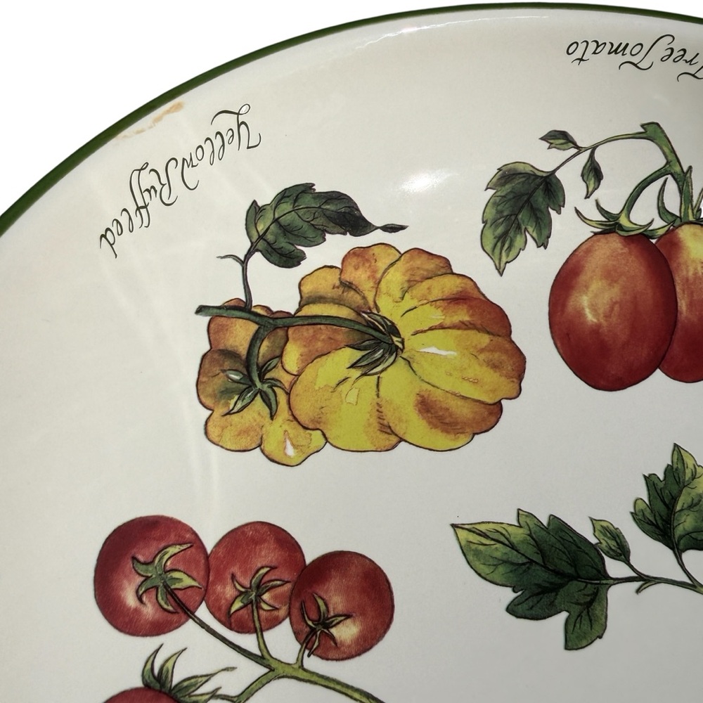 Williams Sonoma Heirloom Tomatoes Large Pasta Serving Bowl 13” Round Green Rim - Picture 2 of 8
